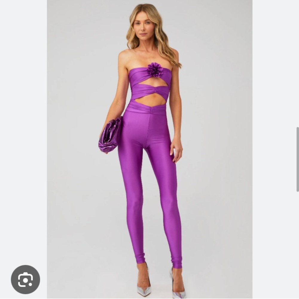 Ronny Kobo Womens Back Zip Amir Strapless Cut Out Stretch Jumpsuit Purple Size M